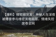 【爆料】微密圈突发：神秘人在深夜被曝曾参与维密友电脑版，情绪失控席卷全网
