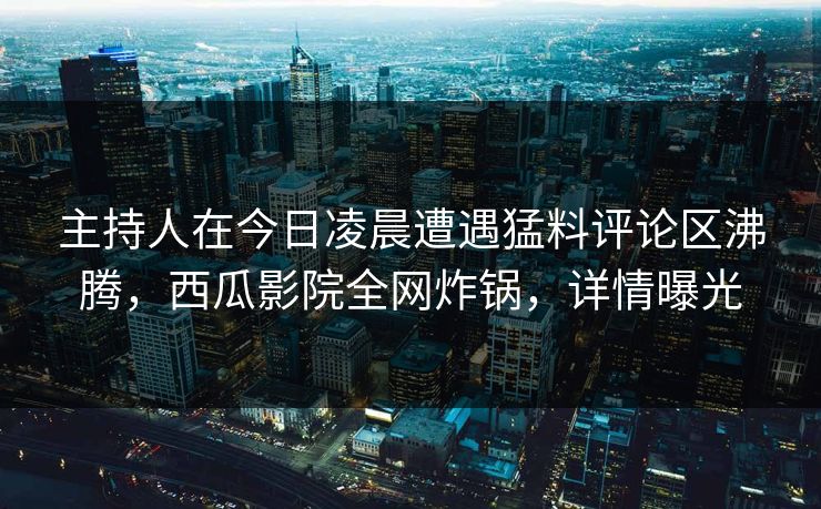 主持人在今日凌晨遭遇猛料评论区沸腾，西瓜影院全网炸锅，详情曝光