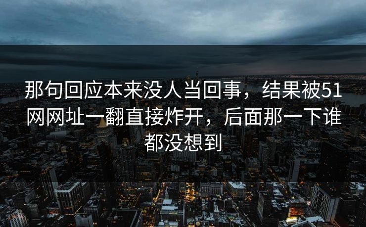 那句回应本来没人当回事，结果被51网网址一翻直接炸开，后面那一下谁都没想到